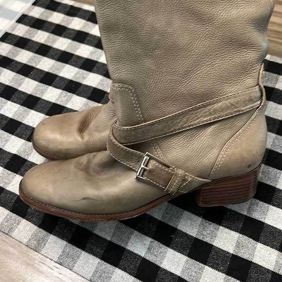 POUR LA VICTOIRE GRAY LEATHER BUCKLED KNEE HIGH BOOTS 7.5 - Picture 2 of 16